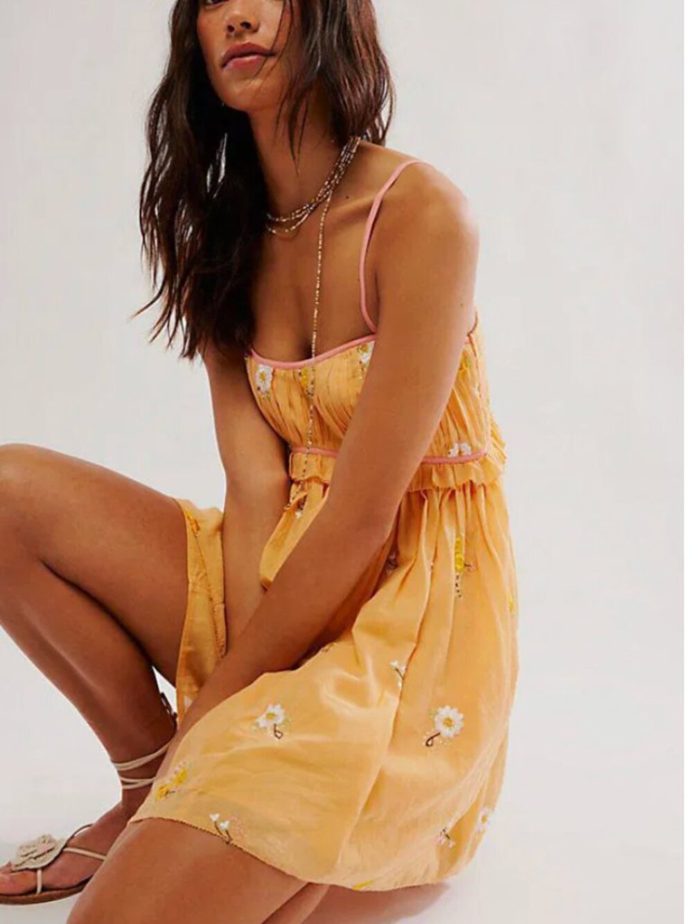 Free People Alana Babydoll Dress- Mini- Yellow/Orange-Embroidered-M-MSRP  $128 - Picture 3 of 16